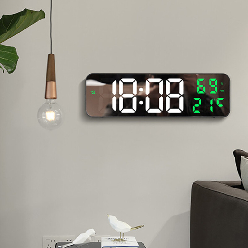 Led Digital Wall Clock Large Screen Wall-mounted Time Temperature Humidity Display Electronic Alarm Clock