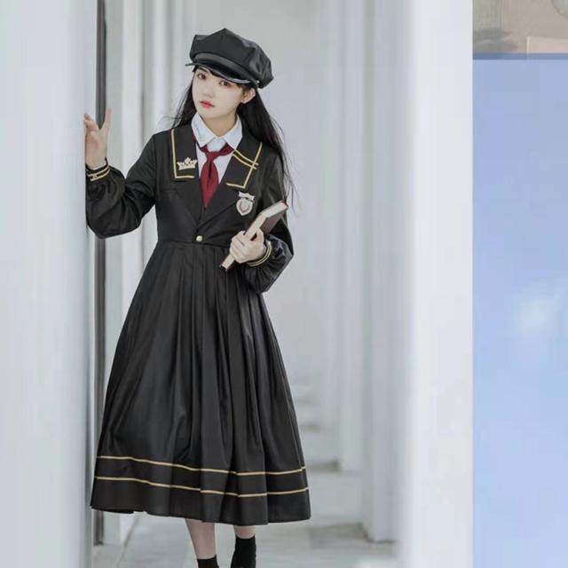 Vintage European Clothing Rosetic Lolita Style Women Dress Retro Lantern Sleeve Black Gothic Dresses Old School Lolita Uniform