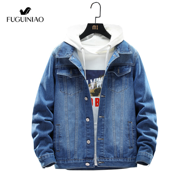 Fuguiniao Áo Khoác Nam Áo Khoác Denim M-3XL