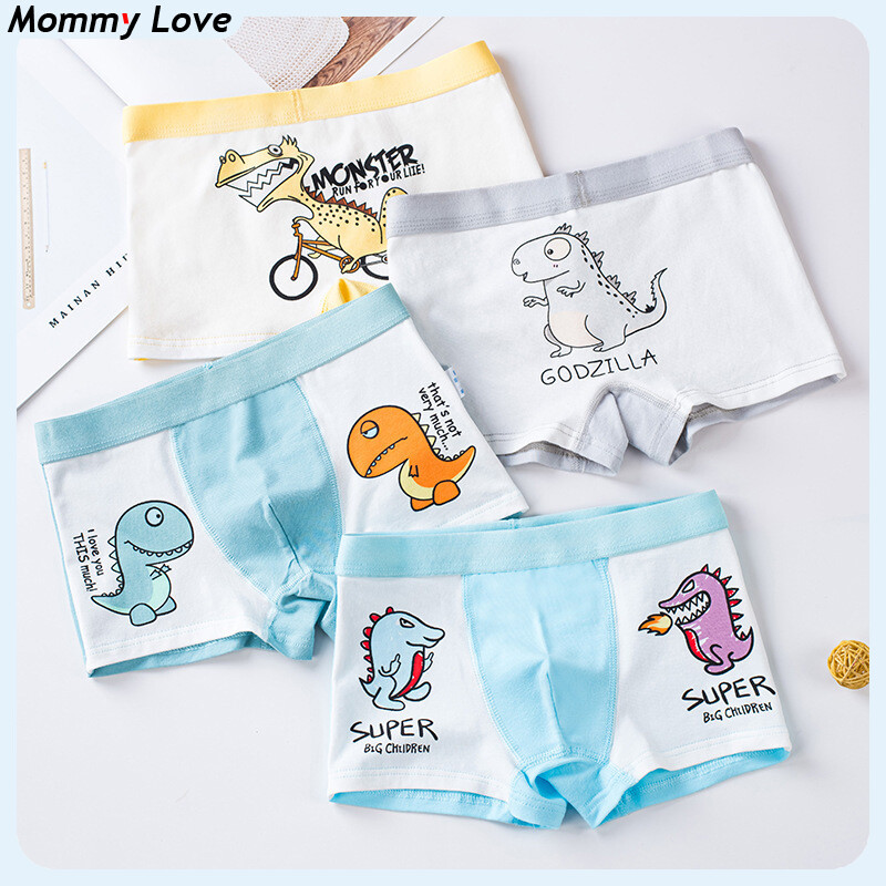 MML 4PCS Children's Boys Underwear Cotton Cartoon Design Teenager Boys Boxer Briefs for 2-10Y Kids Boy Shorts