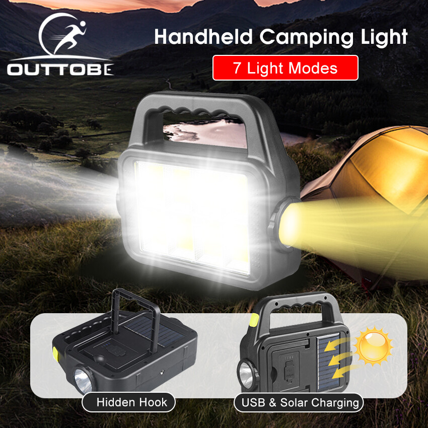 Outtobe Solar Work Light Portable Camping Light Handheld Emergency Lamp Floodlight Flashlight Spotlight SOS Warning Light Outdoor Waterproof Light USB Rechargeable Mobile Power Lamp for Camping Outdoor Working