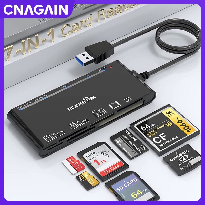 CNAGAIN Đầu Đọc 7 Trong 1 Nhiều Thẻ, USB 3.0 Đầu Đọc Thẻ Nhớ Cho SD/SDXC/SDHC/Micro SD/CF/XD/MS/MMC Thẻ Nhớ Máy Ảnh, Đầu Đọc/Ghi 7 Trong 1 Thẻ USB Đầu Đọc Thẻ SD
