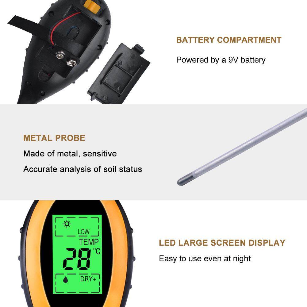 Rcyago 4 Trong 1 Kỹ Thuật Số Máy Đo Độ Ẩm Đất PH Meter Nhiệt Độ Độ Ánh Sáng Mặt Trời Tester