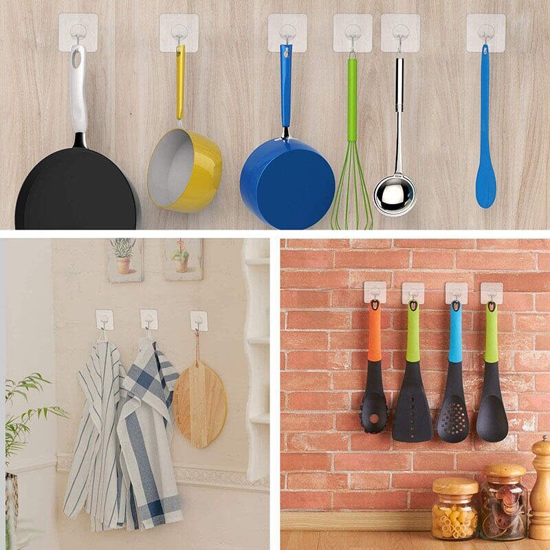 10 cái trong suốt móc gắn tường liền mạch không thấm nước móc chắc chắn chịu lực phụ kiện phòng tắm nhà bếp