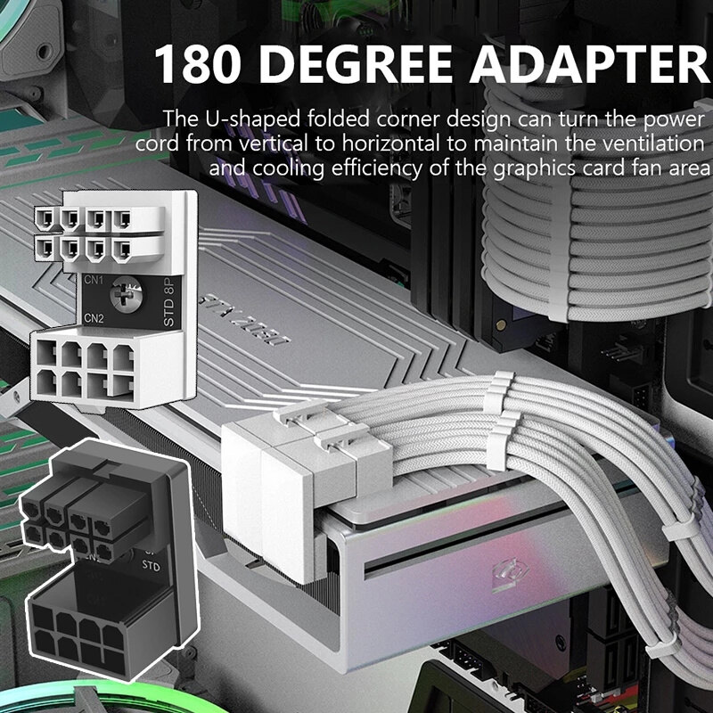 Desktop Computer Accessories Power Supply Connector 180 Degree Angled Turning Connectors Fireproof Plastic DIY for Graphics Card 8PIN Video Card Power Adapter