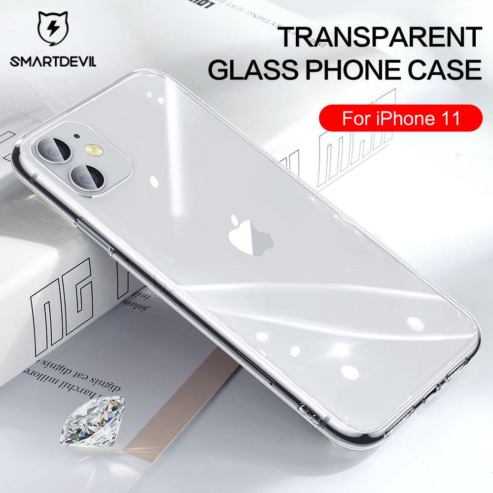 SmartDevil Glass Phone Case For iPhone 11 iPhone 12 iPhone xr Full Coverage Wireless charging anti-fingerprint Thin Clear Fashion Drop Protect
