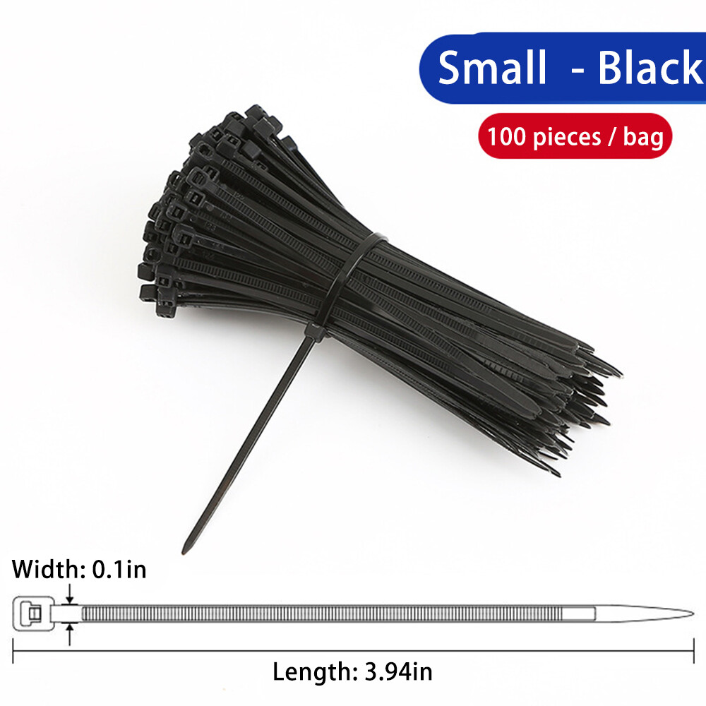 100pcs black nylon cable tie 2.5x100mm/2.5x150mm/2.5x200mm cable ties nylon cable tie black small zip tie wraps assortment cord management for home/ office/ gardening