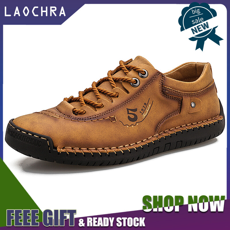 LAOCHRA Leather Casual Shoes Men Classical Breathable Fashion Lace Up Men Shoes Big Size 38-46 Outdoor Hiking Shoes For Men Boots