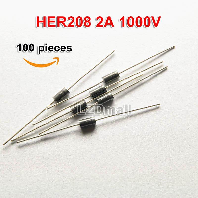 100pcs HER208 High Efficiency Rectifier Diode 2A 1000V DO-15 (DO-204AC ...
