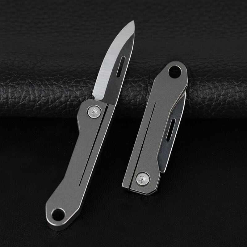 Mini Titanium Alloy Handle Sharp D2 Steel Folding Portable Emergency Tool Survival Keychain Edc