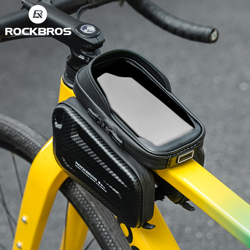 ROCKBROS Khung Trước Xe Đạp Túi điện thoại vỏ cứng màn hình cảm ứng điện thoại di động Túi điện thoại hai mặt lưu trữ ổn định Xe Đạp Phản Quang túi sườn trên