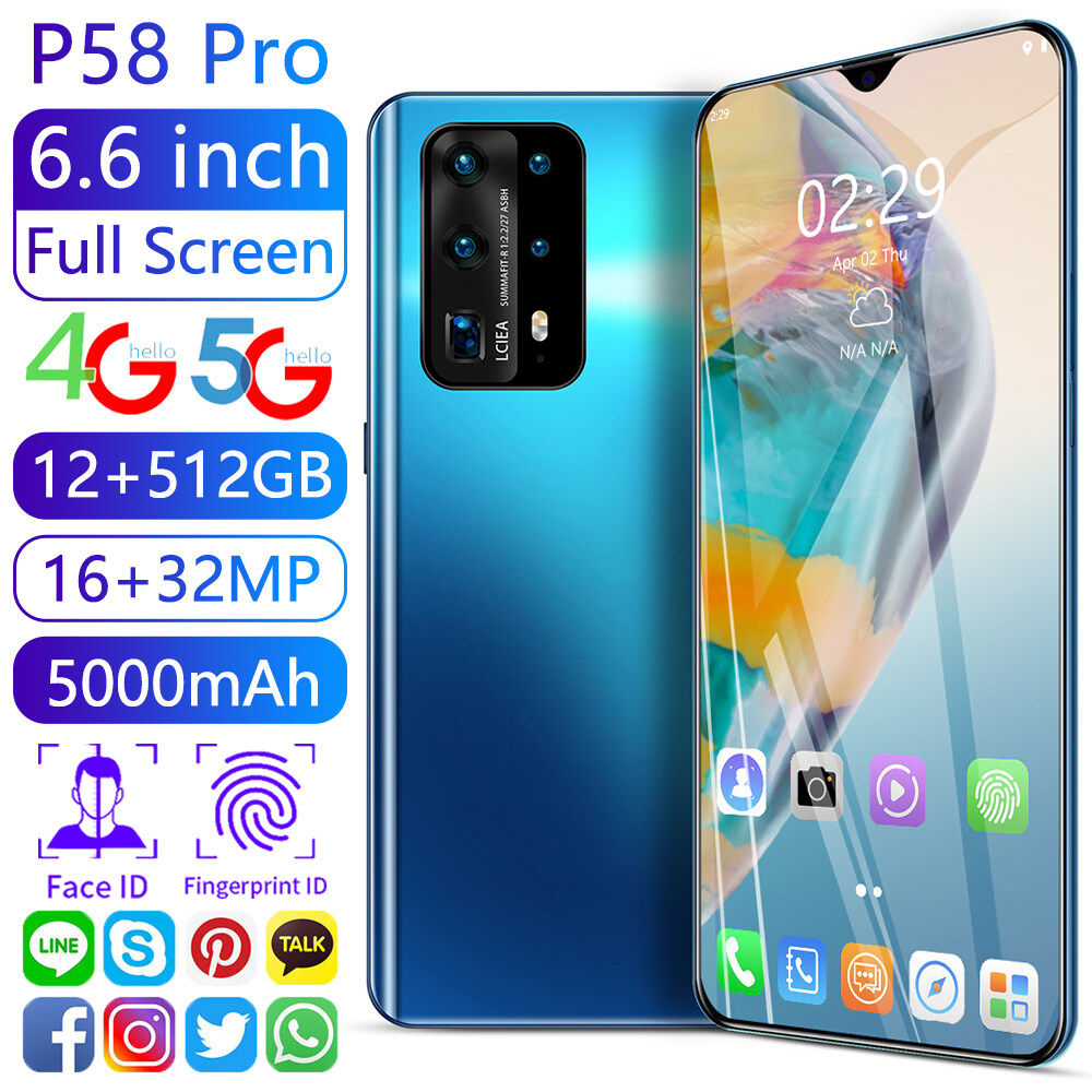 P58 Pro 12GB RAM 512GB ROM 4G/5G 16MP+32MP Smartphone 6.6 Inches 4K Screen 5000mAh Android