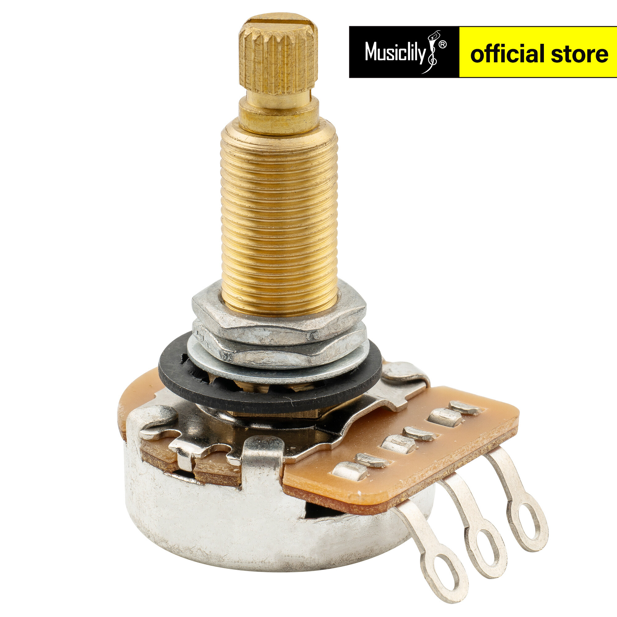 Musiclily Pro HD A500K/B500K Full Brass Metric Coarse 18-Spline Split Long Shaft Pot Audio/Linear Taper Potentiometer for Electric Guitar Bass