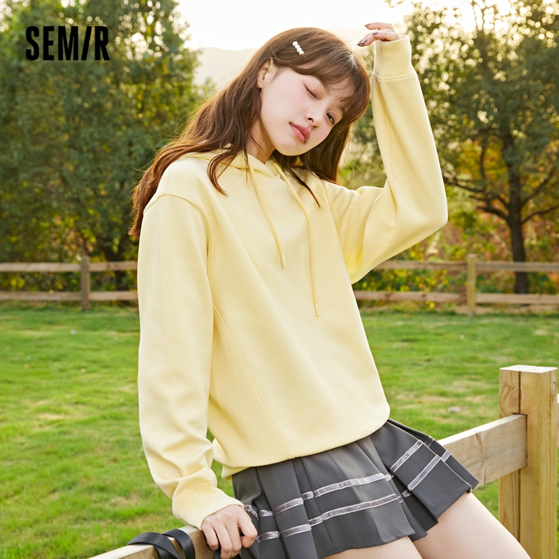 Semir Sweatshirt Women Basic Hooded Top Solid Color 2024 Spring New Bottoming Pullover Hoodies Loose And Lazy Style