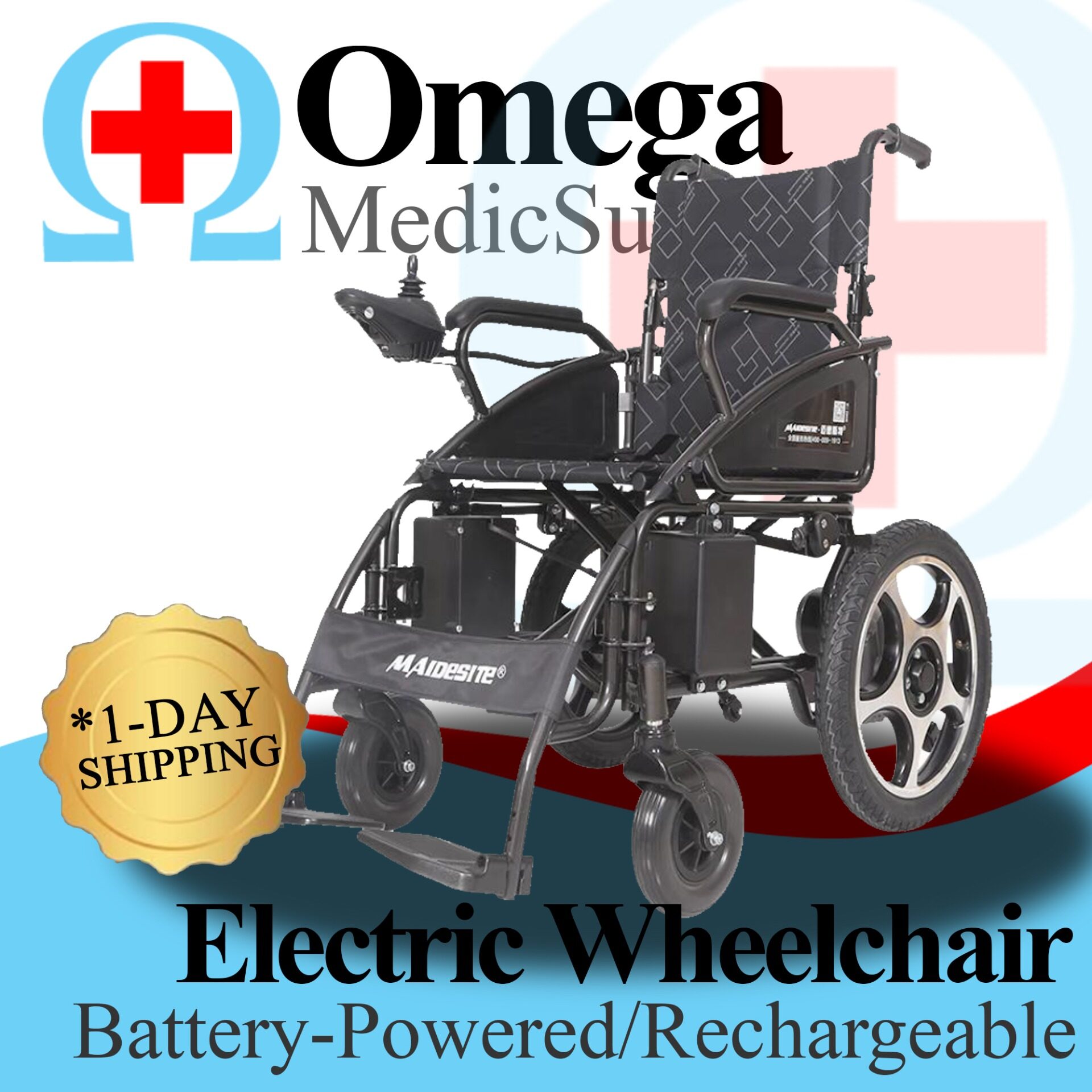 【Omega】Steel Electric Wheelchair (LeadAcid Battery) Black Color Lazada