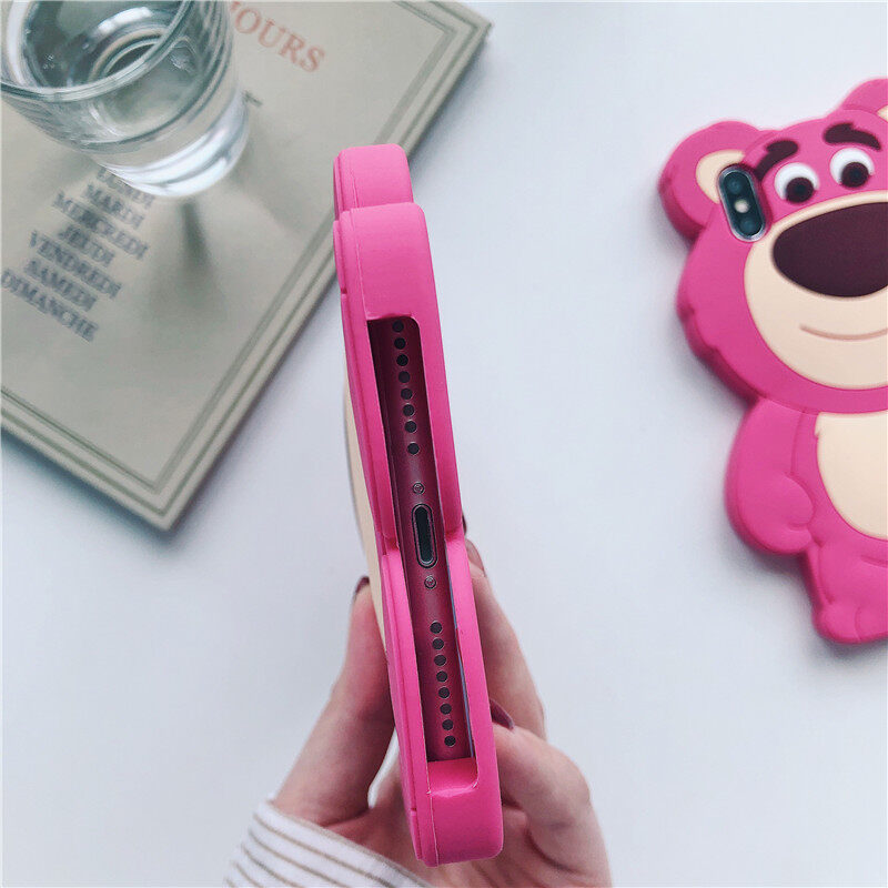 Ốp lưng điện thoại hình gấu ba chiều màu hồng dễ thương cho iPhone 6 7 8 Plus Ốp lưng mềm cho Iphone XS Max XR chống rơi và trầy xước cho Ốp lưng điện thoại Ốp lưng màu rắn cho Apple iPhone 11 Pro Max quà Tặng bé gái SE 2020