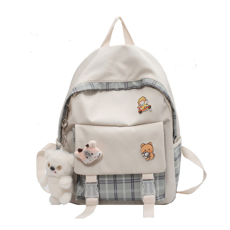 BAOLONGXIN Canvas school bag Japanese fashion plaid girl backpack high school and junior high school students' backpack
