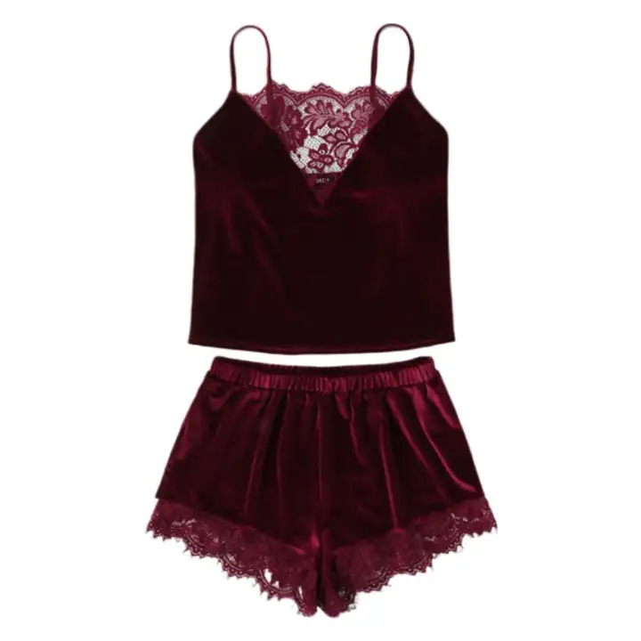 floral lace cami top with satin shorts