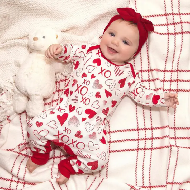 Infant Baby Girls Valentine/'s Day Hearts Print Ruffles Romper Jumpsuit+Headbands