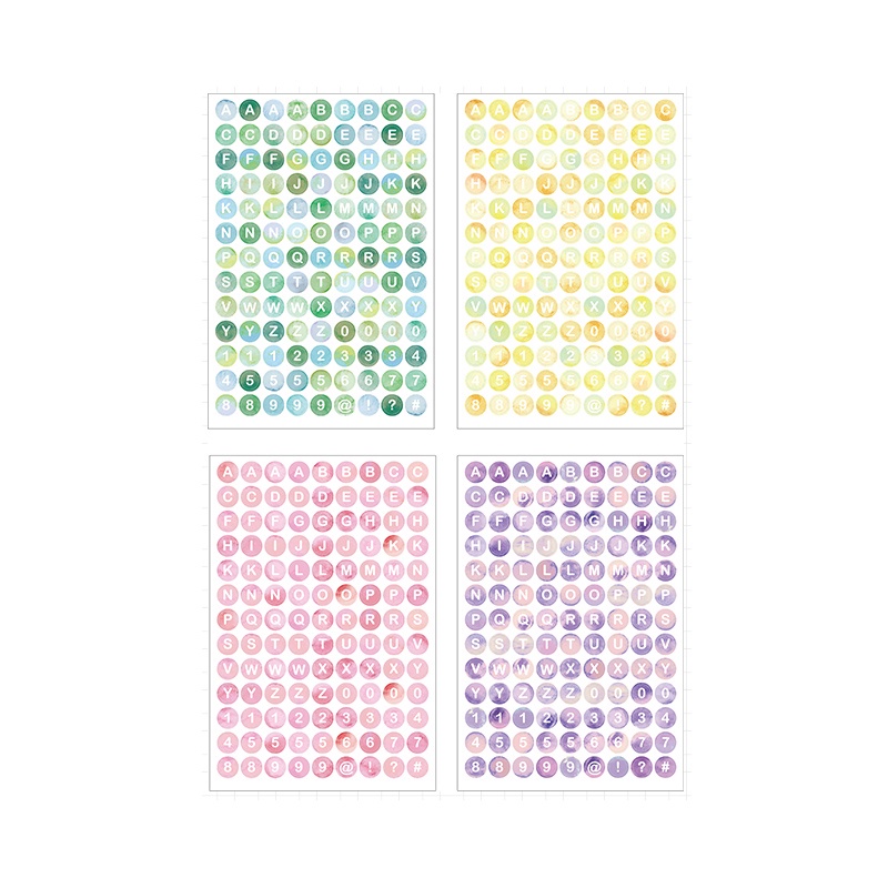4 Sheets Gradient Colorful Alphabet Number Stickers Student Diary Deco DIY Stickers