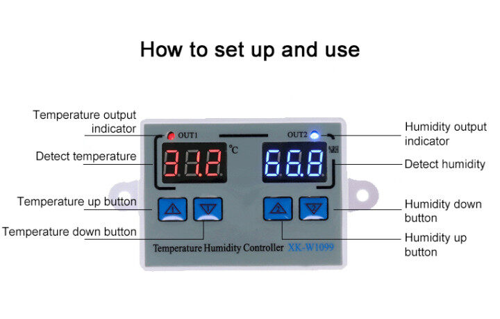 Aideepen W1099 Intelligent Digital Display Temperature And Humidity Controller, Dual-purpose Temperature And Humidity Control