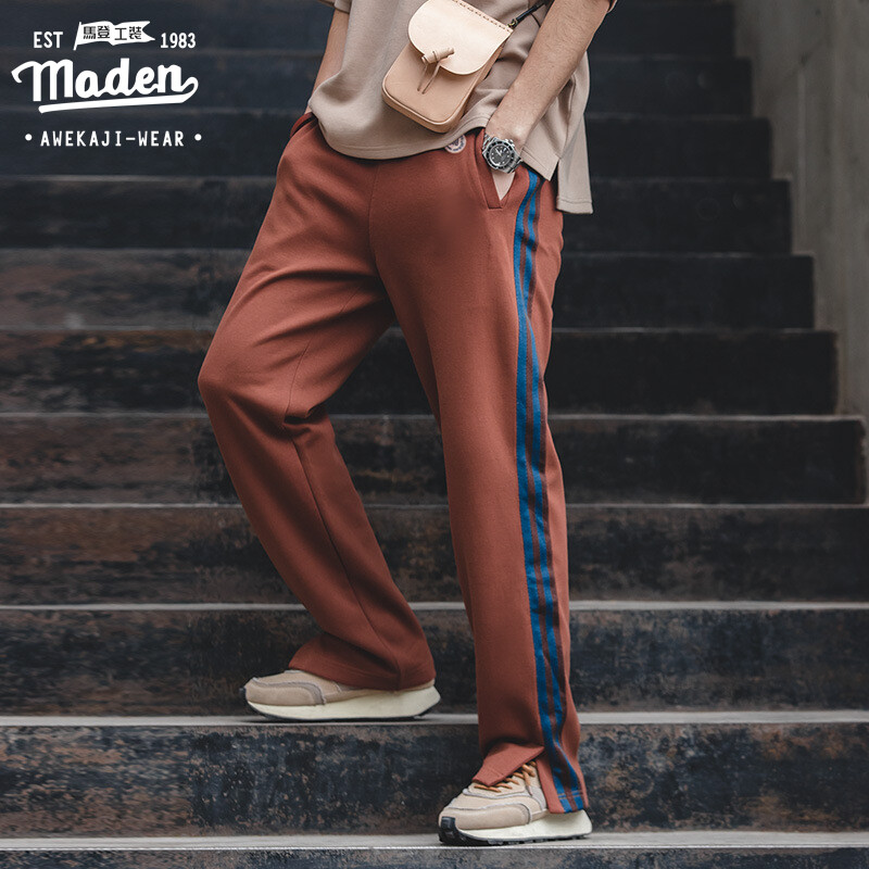 Maden brand men youth 2023 new European American style hip-hop 1960S American retro striped vintage sports pants street self-cultivation straight color male casual pants