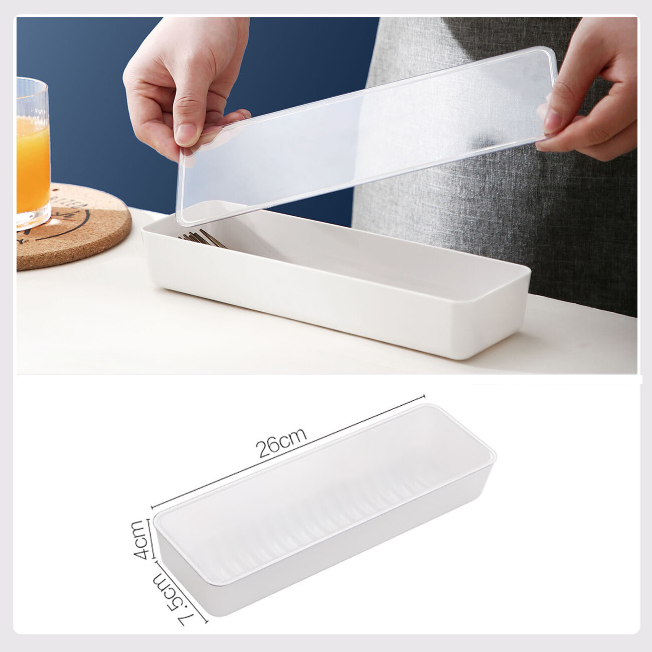 CNMF Rectangular Chopsticks Box with Cover Spoon Storage Rack Kitchen Dustproof Flatware Storage Box