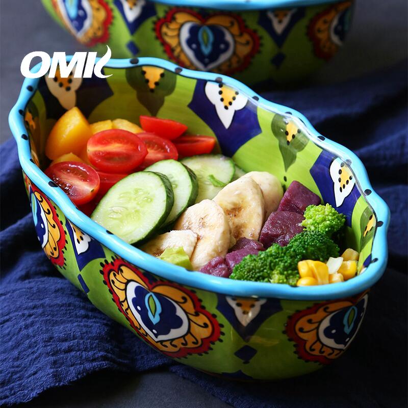 Omk màu xanh lá cây Luca loạt gốm 1100ml bát đựng sa lát hình bầu dục