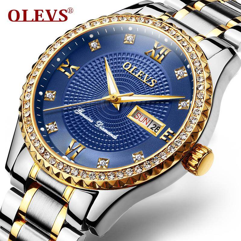 OLEVS men's watch Original authentic fashion waterproof watch Stainless steel double calendar trend quartz men's watch