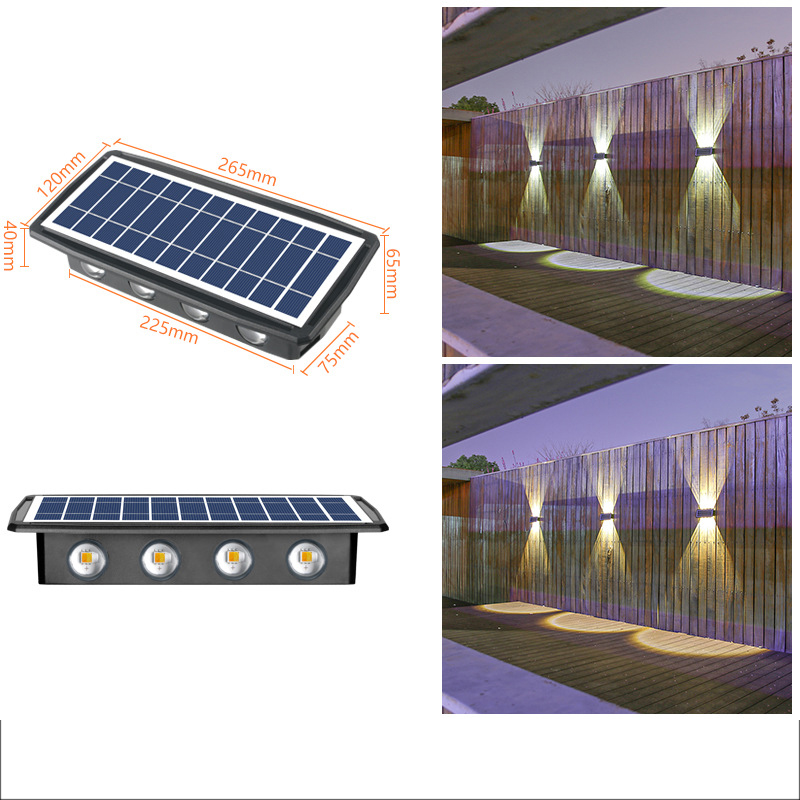 Solar light white light + warm light garden light house number wall lamp outdoor decorative light waterproof wall washer lamp villa spotlight upper and lower double hair light
