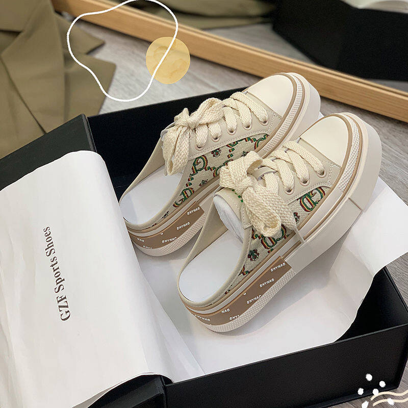 Sandals for Women 2022 Korea Style Open Heels Slipper Loafers Women Causal Shoes Flat Half Slipper Summer Lady Sandals Lightweight Walking Shoes INS kasut 4-703