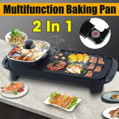 2 in 1 Korean BBQ Electric Non Stick Grill & Steamboat Hot Pot Shabu Roast Fry Pan Party