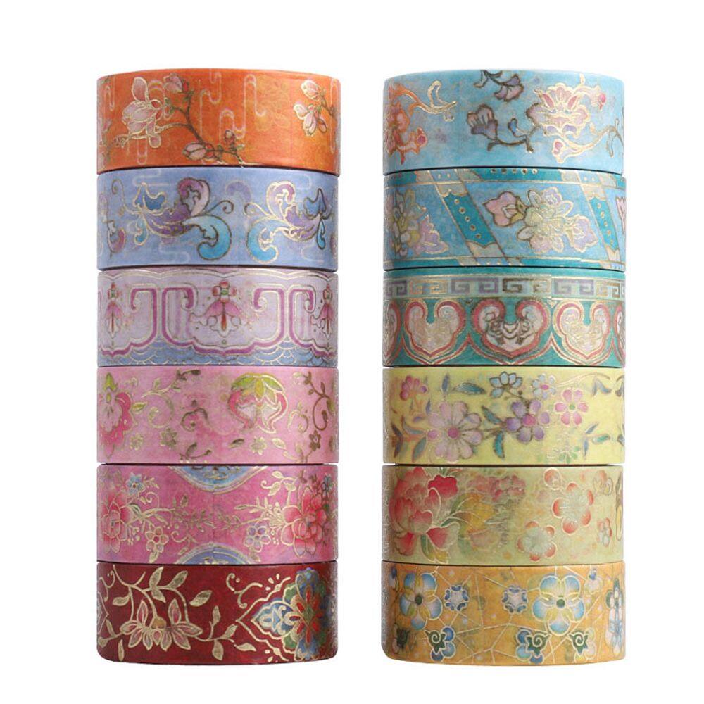 MMLUCK Folding Gift 12 Pcs/Set Lucky Star Stars Paper Simple Pattern Sticker Origami Paper Decorative Adhesive Tape Stars Planet Tape Gold Foil ing Tape Diary Stationery