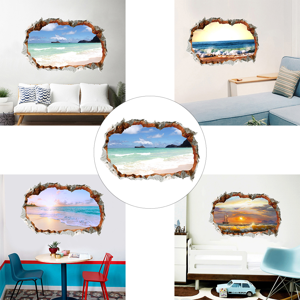 Miếng dán 3D trang trí tường in hình kiểu biển - intl