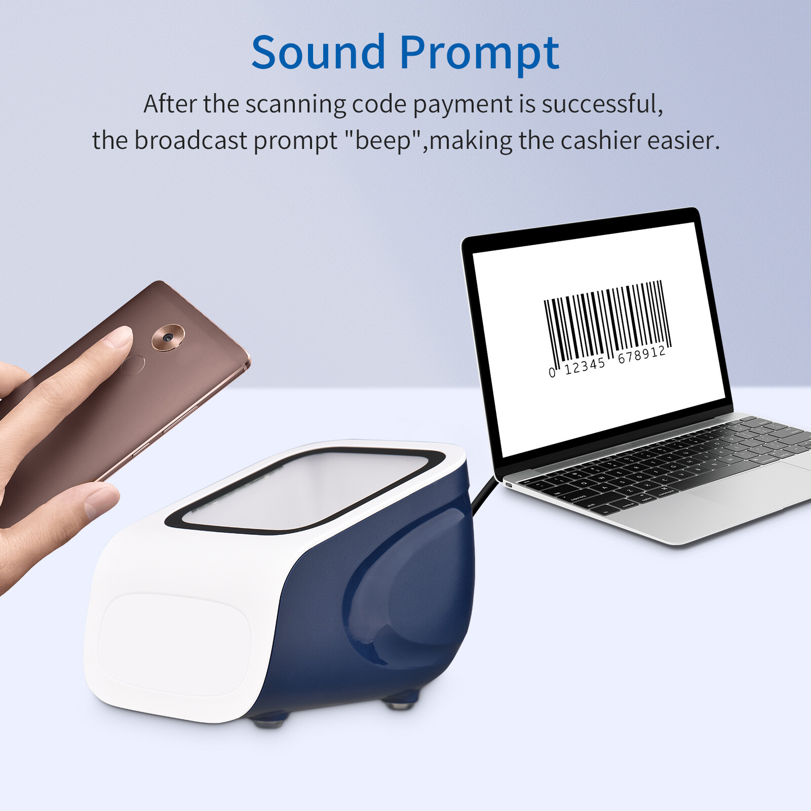 KKmoon 1D 2D QR Desktop Barcode Scanner Platform Hands-free USB Wired Bar Code Reader Scanner Plug&Play Compatible with Window Android System Large Scanning Window