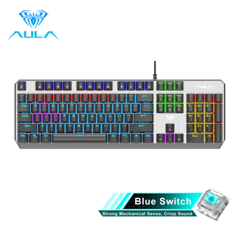 AULA F2066 Wired Mechanical Gaming Keyboards Backlight 104 Keys Anti-ghosting Multi-Colorful Gaming Keyboard Metal Panel Floating Keycap Blue Switch for E-sports Games PC Laptop Desktop Computer Singapore