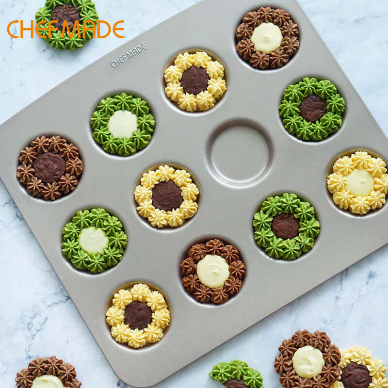 Chefmade 12 Cup Khuôn Bánh Quy Nhỏ Khuôn Khuôn Bánh Quy Nướng Không Khuôn Hình Que Dụng Cụ Làm Bánh Wkoopie Pan Wk9405