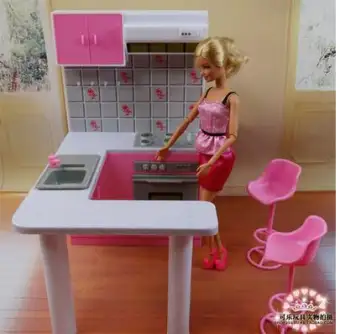 kitchen set and barbie set