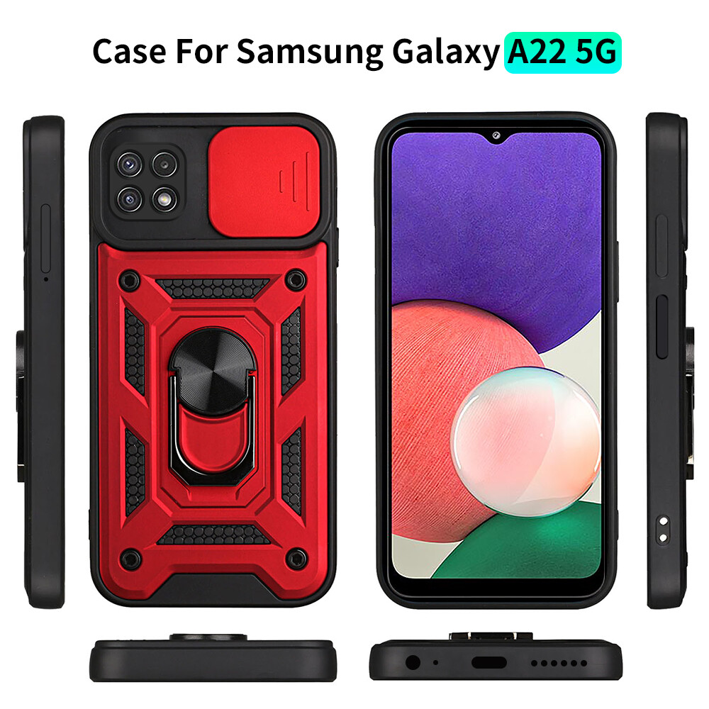 For Samsung Galaxy A22 A12 A42 5G Ring Stand Push Pull Camera Protect Case For Samsung Galaxy A12 A22 4G A42 M12 Car Magnetic Stand Ring Armor Shockproof Coque For samsung a22 a12 a42 m12