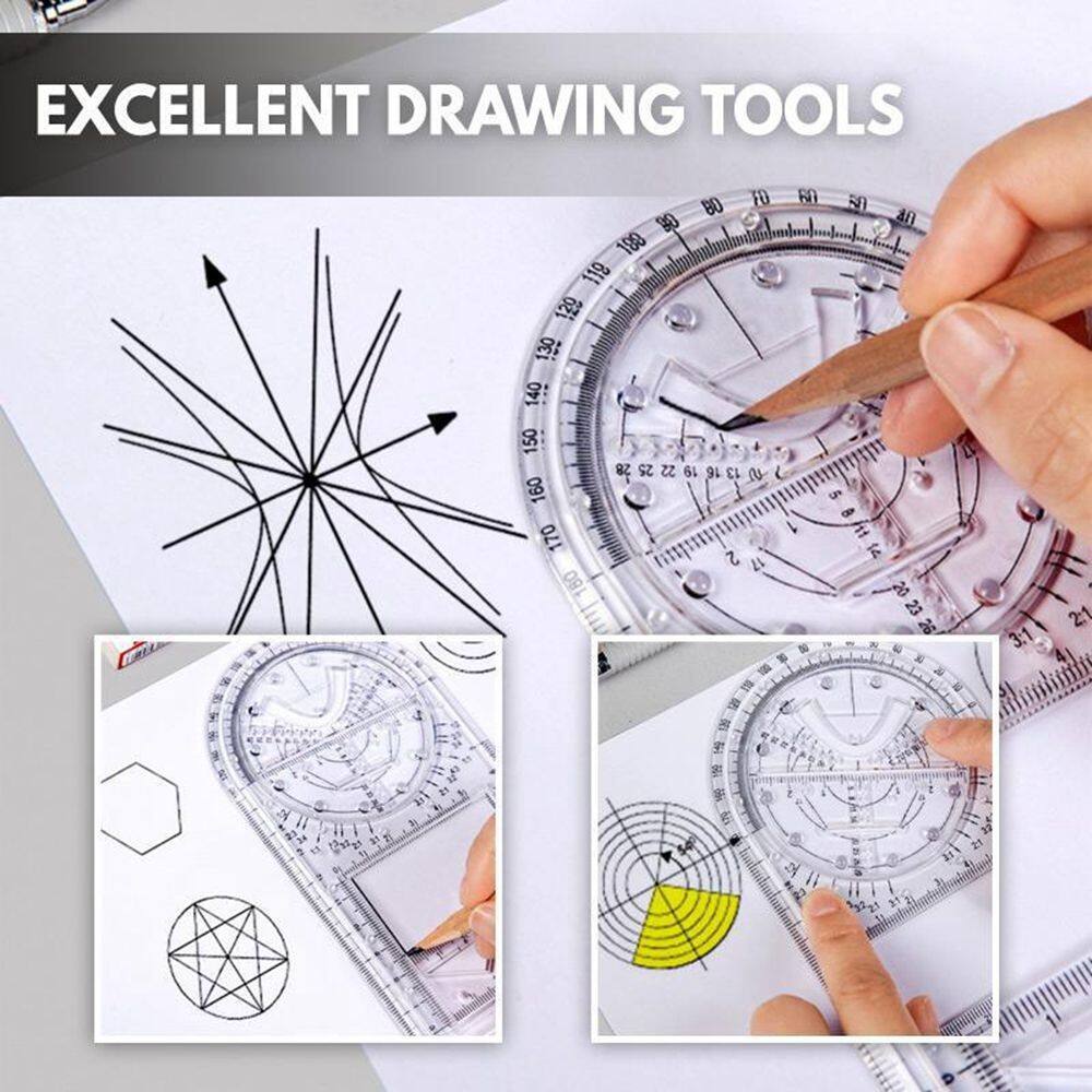 MMLUCK Multifunctional Architecture Supply For Students School Activity Geometric Ruler Protractor Drawing Template Measuring Tool