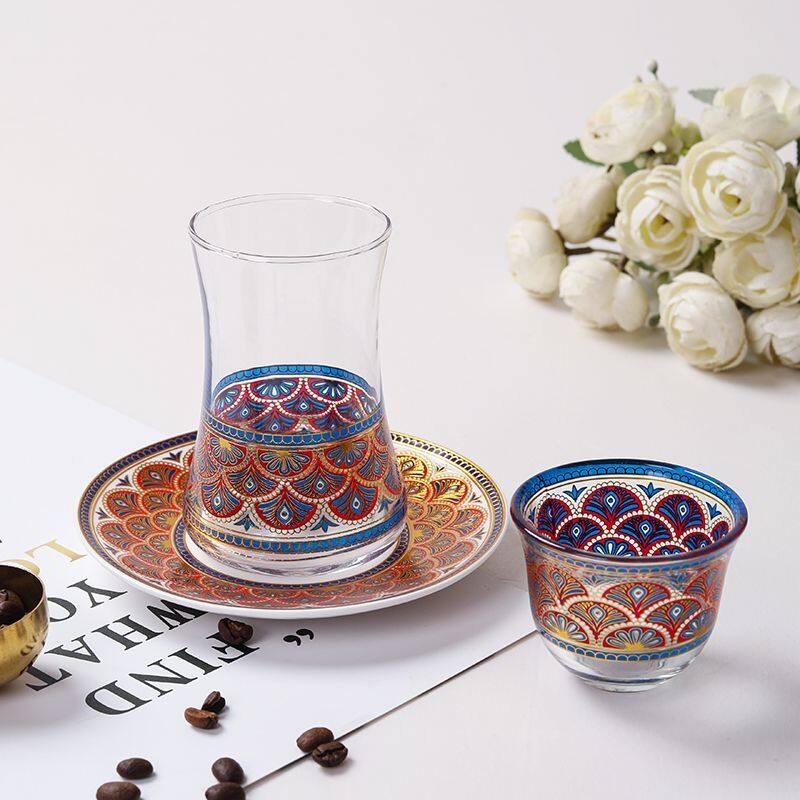 3Pcs/Set Luxury Coffee Cup Turkish Court Glass Mugs Black Turkey Tea Cup Exotic Afternoon Leisure Teacup Set