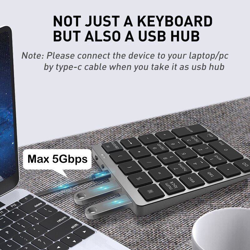Bàn Phím Số Bluetooth 28 Phím Jelly Comb Với Bộ Chia USB 3.0 Cho Máy Tính Bảng Máy Tính Xách Tay Máy Tính Để Bàn Có Thể Sạc Lại Bằng Kim Loại Kỹ Thuật Số