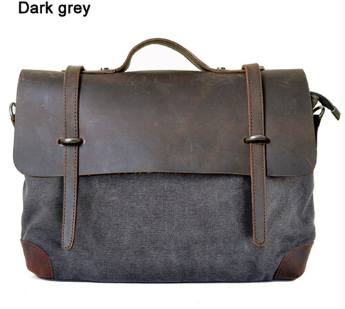 FANCODI Fashion Military Canvas and Crazy Horse Leather Briefcase Men Genuine Leather Shoulder bag for men Crossbody Canvas Bag Tote Handbag M404