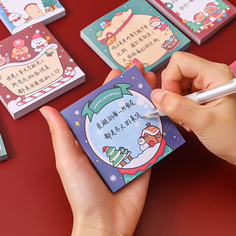50 Sheets Christmas Cute Cartoon Santa Claus Snowman Pattern Post-it Notes Student Stickers Message Paper for Home Office School