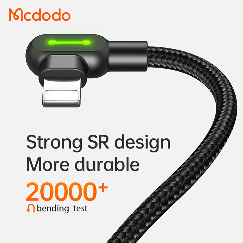 Mcdodo elbow 90° USB Cable For iPhone Lightning Apple 5-14 Pro MAX Fast Charging Cable Mobile Phone LED Light Cord Data Cable