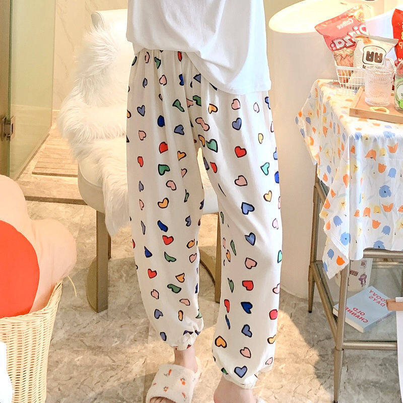 NICK women's pants Walking pants Color love print spring and autumn pajamas pajamas women's loose outerwear trousers home casual pants