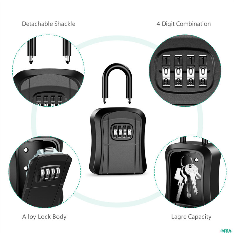 ORIA Key Storage Lock Box, 4 Digit Combination Key Safe Security Box 5 Keys Capacity for House Key Storage Combo Door Locker