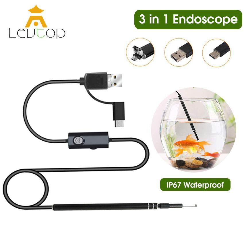 LEVTOP USB Endoscope Camera Ear Cleaning Digital Microscope 3 in 1 Inspection Cameras HD Visual Earwax Remover Cleaner IP67 Waterproof Borescope Ear Spoon Earpick w/ 6 Adjustable LED Lights