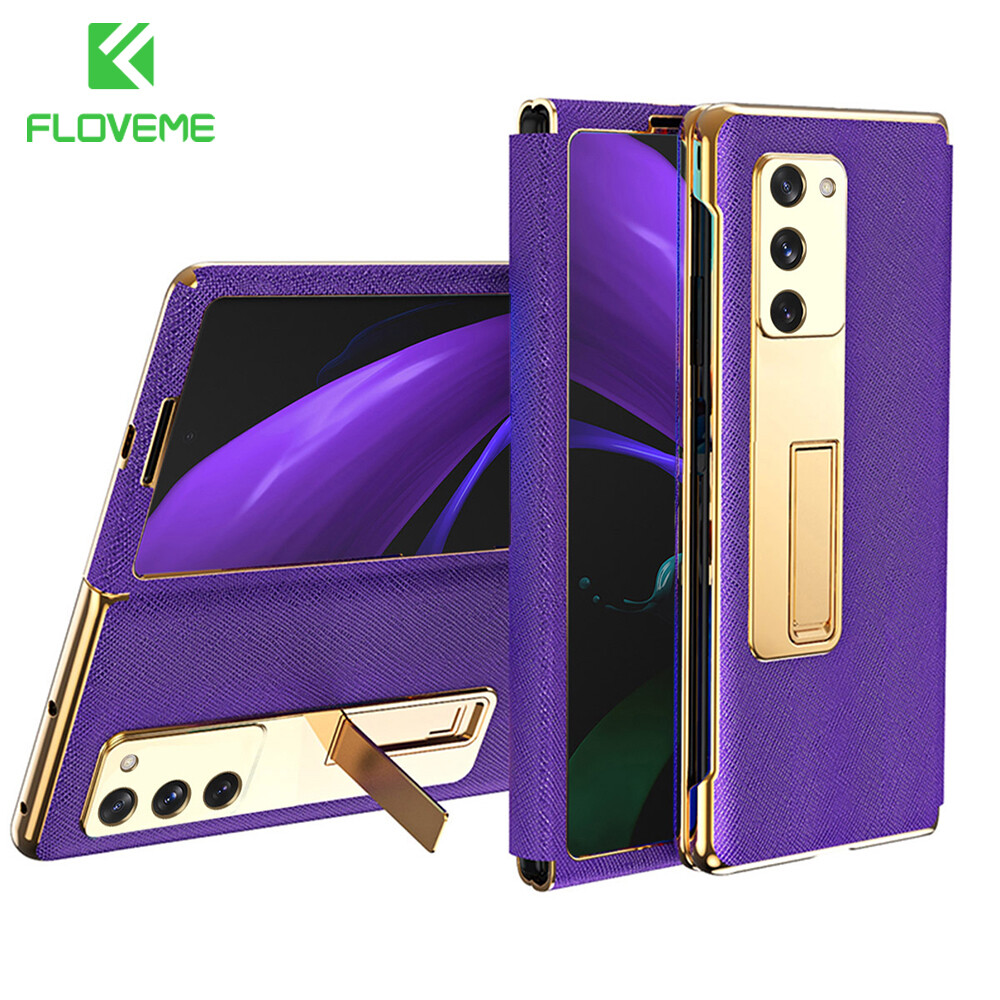 FLOVEME Luxury Flip Leather Holder Phone Case For Samsung Galaxy Z Fold 5 Fold 4 3 2 5G Bracket Full Protection Phone Case for Galaxy Z Fold 5 Fold 4 3 2