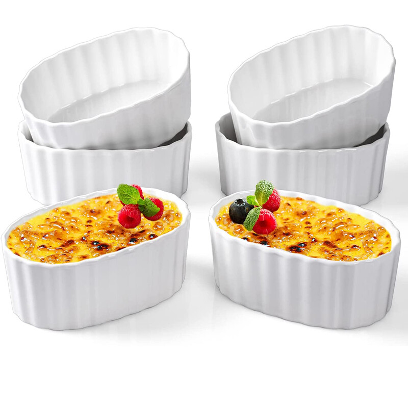 DAFIFY Porcelain Ramekins Bowls for Baking Souffle Pudding Dessert Dishes 12cm